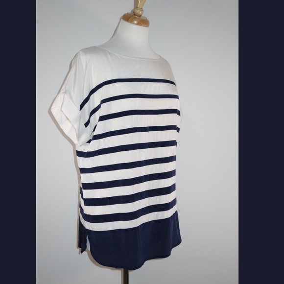 DKNY navy and white stripe silk top - size 8 - Picture 8 of 15